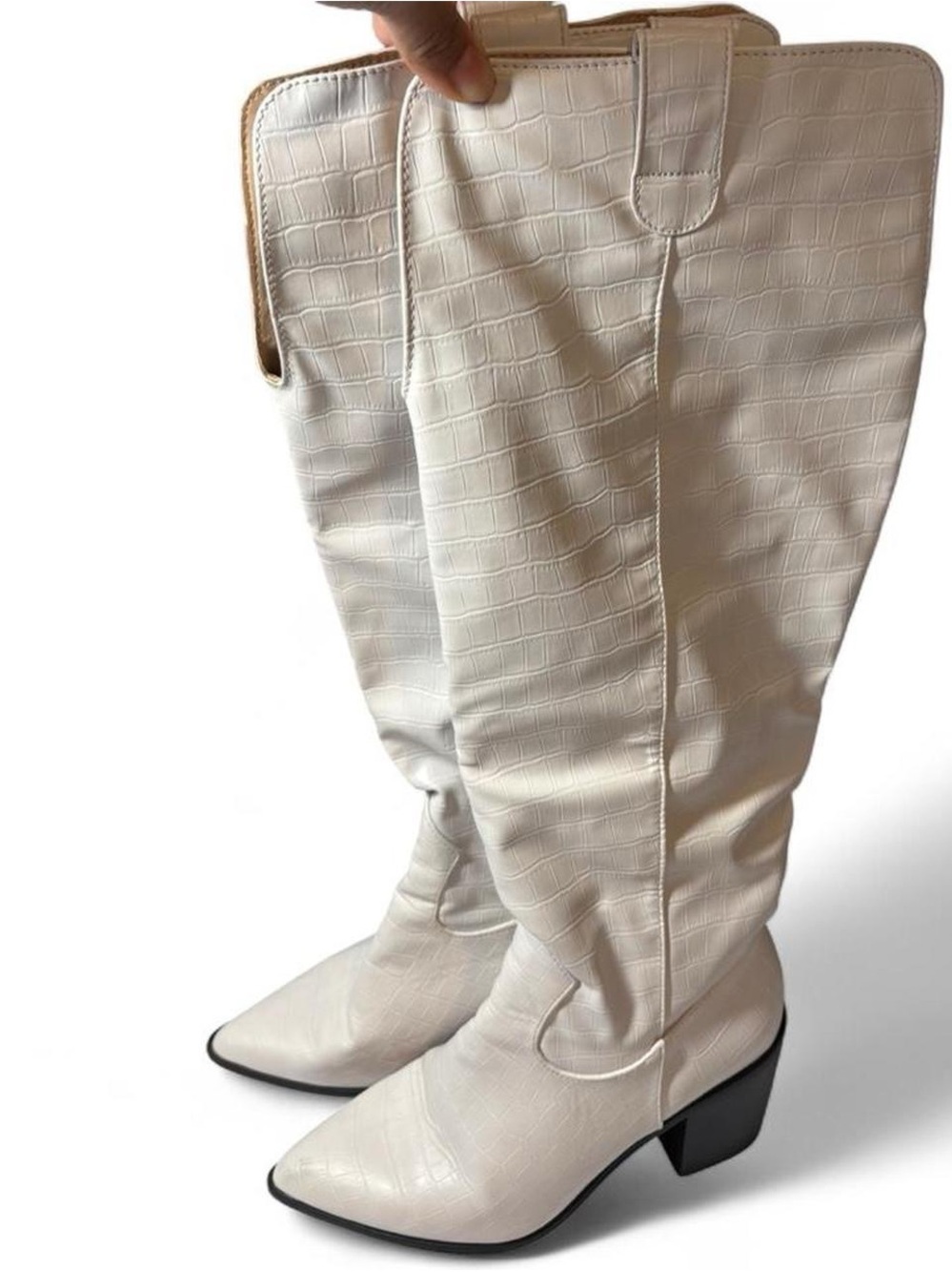 Journee Collection White Croc-Embossed wide calf boots